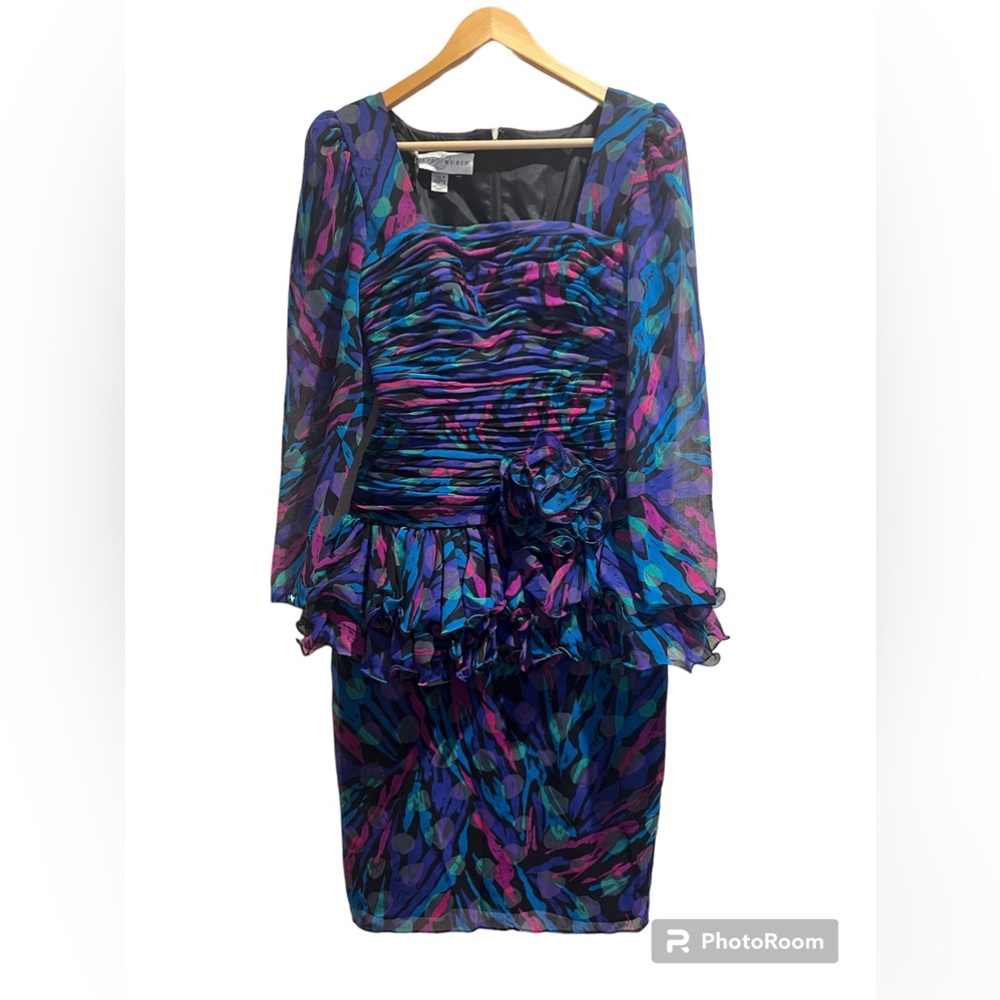 Vintage Lillie Rubin Multicolor 80s Party Dress 4